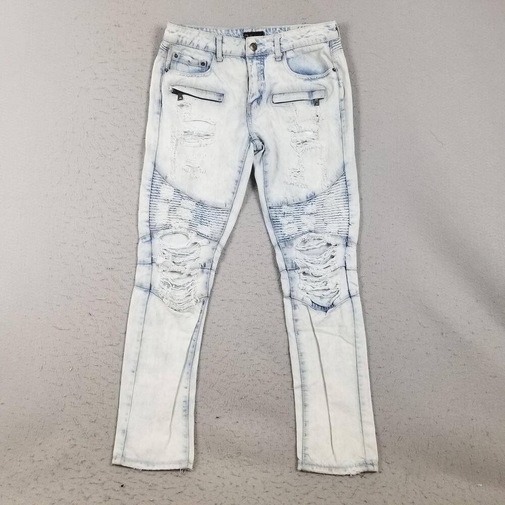 Black Premium Skinny Flex Jeans Mens 32x32 Blue Moto Distressed Stretch‎ Denim